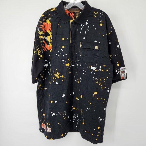 Rocawear Shirt Mens XL Black Yellow Splatter Paint NYC Chapter Pocket Hip Hop - Picture 2 of 14